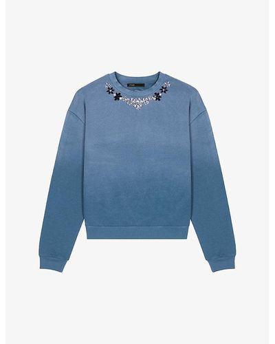 Maje Tonix Gradient Jewel-embellished Cotton-jersey Sweatshirt - Blue