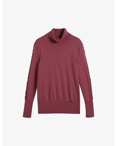 Ted Baker Roll-neck Stitch-sleeve Knitted Sweater - Red