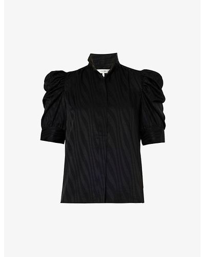 FRAME Gillian Puff-sleeved Woven Top - Black