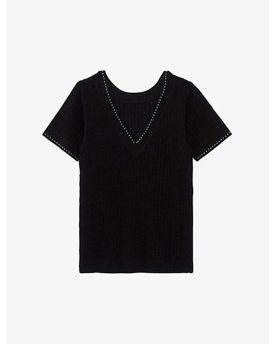 IKKS Stud-embellished Short-sleeved Knitted Top - Black