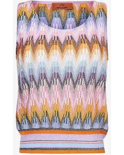 Missoni Yellow Blue Pink Chevron-pattern Metallic Knitted Top - Multicolour