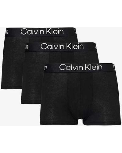 Calvin Klein Logo-waistband Pack Of Three Stretch-woven Trunk - Black