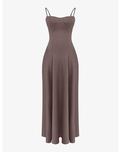 House Of Cb Anabella Lace-up Satin Maxi Dress - Brown