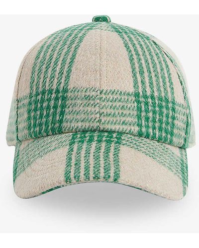 Whistles Checked Curved-visor Wool-blend Cap - Green