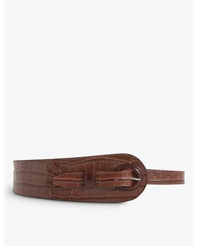 Claudie Pierlot Wide Croc-embossed Leather Belt - Brown