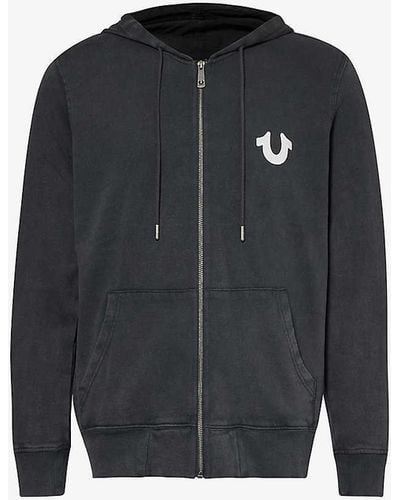 True Religion Brand-embroidered Faded-wash Cotton-blend Hoody Xx - Black