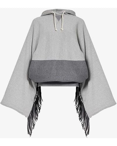 Junya Watanabe Fringed-trim Relaxed-fit Cotton Hoody - Grey