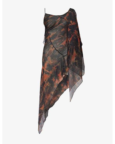 KNWLS Fuel Abstract-pattern Silk Mini Dress - Brown