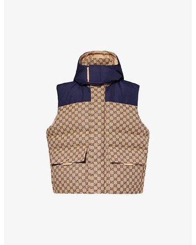 Gucci Logo-print Funnel-neck Cotton-blend Down-gilet - Blue