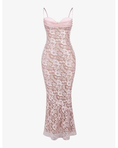 House Of Cb Azzurra Floral-embroidered Woven Maxi Dress - Pink
