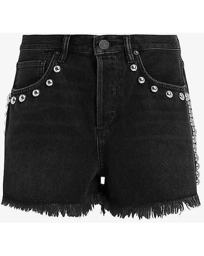 AllSaints Heidie Stud-embellished High-rise Denim Shorts - Black