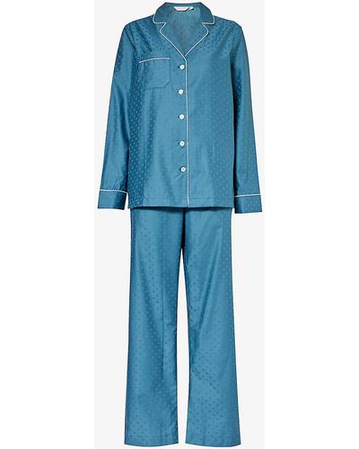 Derek Rose Kate Polka Dot-pattern Cotton Pyjama Set - Blue