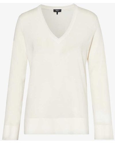 Theory V-neck Relaxed-fit Wool, Recycled-nylon And Recycled-elastane Jumper - White