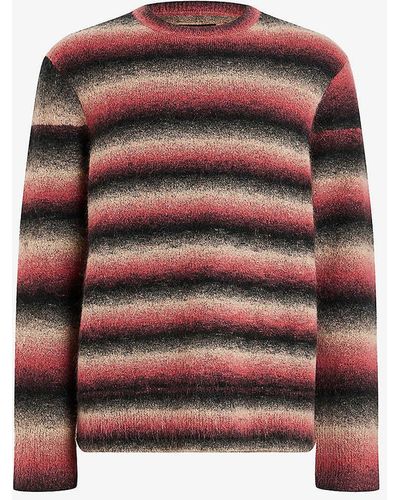 AllSaints Aurora Relaxed-fit Striped Wool And Mohair-blend Jumper X - Red