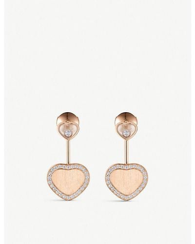 Chopard X 007 Happy Hearts Golden Hearts 18ct Rose-gold And 0.31ct Diamond Earrings - Pink