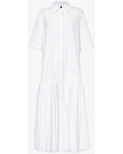 Jil Sander Pleated Relaxed-fit Cotton-poplin Maxi Dress - White