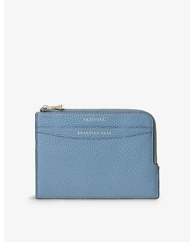Aspinal of London Logo-embossed Zipped Leather Travel Wallet - Blue