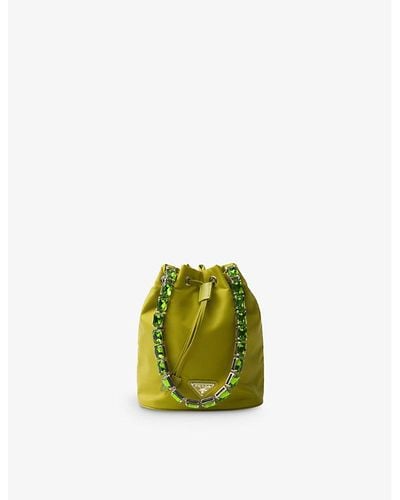 Prada Re-nylon Jeweled Nylon And Leather Mini Bag - Green