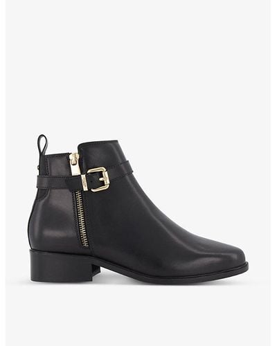 Dune Penney Square-toe Leather Ankle Boots in Black