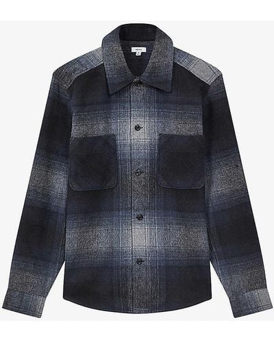 Reiss Idaho Regular-fit Checked Wool-blend Overshirt - Blue