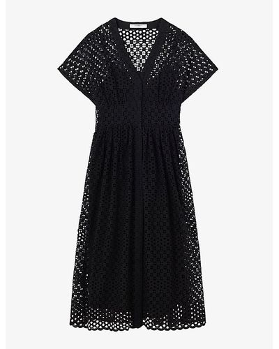 LK Bennett Vivienne Broderie-analgise Cotton Midi Dress - Black