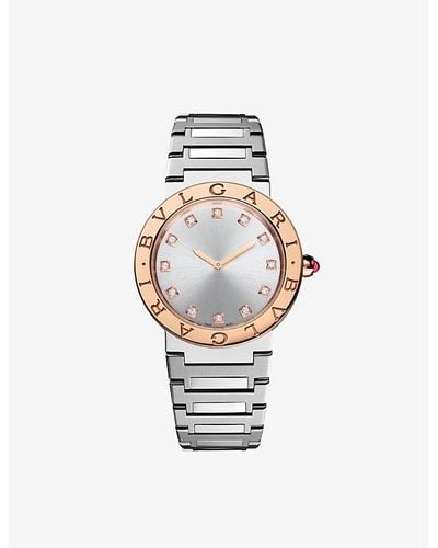 BVLGARI Bbl33c6sp12 18ct Rose-gold, Stainless Steel And 0.21ct Diamond Watch - Metallic