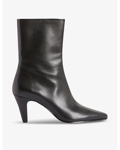 Claudie Pierlot Seamed Pointed-toe Leather Heeled Ankle Boots - Black