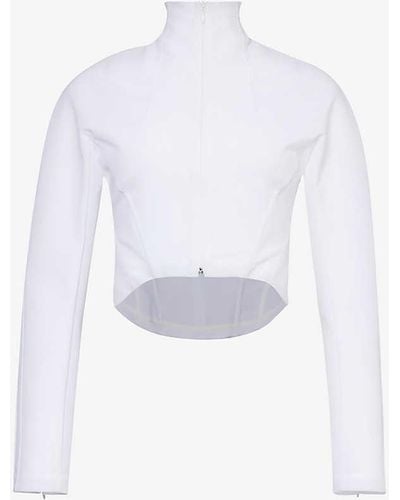 Alaïa High-neck Zipped-cuff Slim-fit Stretch-mesh Jacket - White