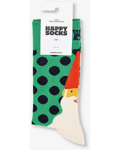 Happy Socks Santa's Beard Graphic-print Stretch-cotton-blend Socks - White