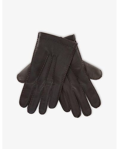 Dents 3 Points Leather And Cashmere Touchscreen Gloves - Brown