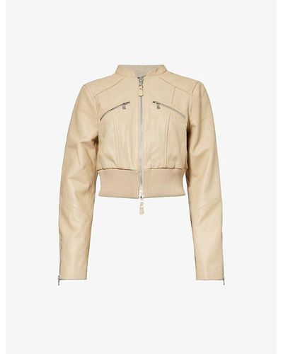 PAIGE Ameena Regular-fit Cropped Leather Jacket - Natural