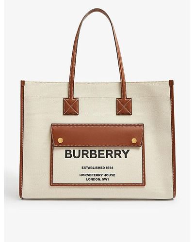 Burberry Medium Two-tone Canvas & Leather Tote - Natural