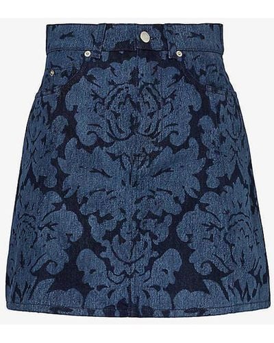 Alexander McQueen Graphic-pattern A-line Denim Mini Skirt - Blue