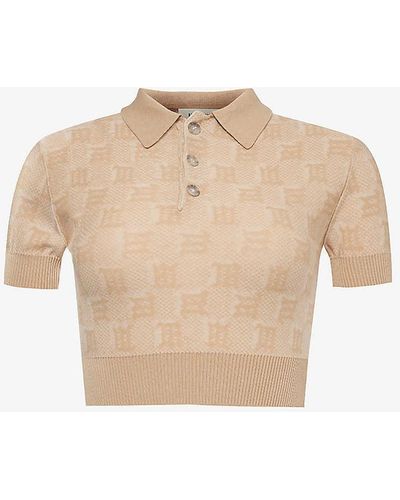 MISBHV Monogram-pattern Short-sleeved Knitted Top - Natural