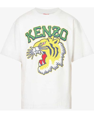 KENZO Tiger Varsity Brand-print Boxy-fit Cotton-jersey T-shirt - White