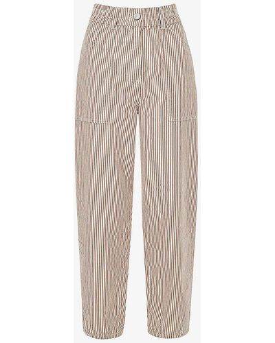 Whistles Tessa Stripe-pattern Mid-rise Straight-leg Cotton-blend Trousers - Natural