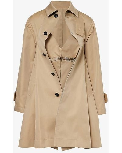 Sacai Pin-tucked Pleat Deconstructed Cotton-blend Coat - Natural
