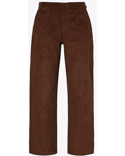Honor The Gift Brand-embroidered Cotton-corduroy Trousers - Brown