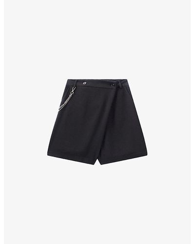 IKKS Chain-embellished High-rise Woven Shorts - Black