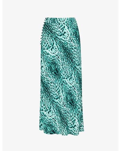 Whistles Leopard-print Bias Cut Woven Midi Skirt - Green
