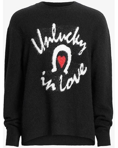 AllSaints Lucky Love Slogan-intarsia Knitted Jumper - Black