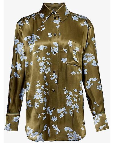 Victoria Beckham Floral-print Woven Shirt - Green