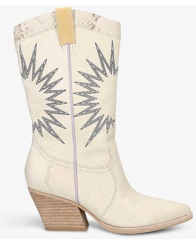 Dolce Vita Lawson Sunburst-embroidered Leather Heeled Cowboy Boots - Natural