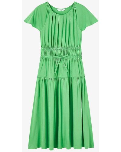 LK Bennett Chloe Elasticated-waist Gathered Woven Midi Dress - Green