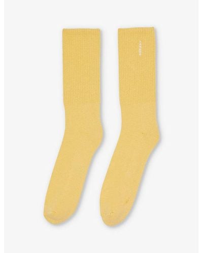 Sandro Logo-embroidered Ribbed Stretch-cotton Ankle Socks - Yellow