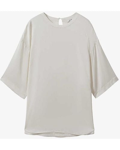 Reiss Anya Round-neck Relaxed-fit Satin Blouse - White