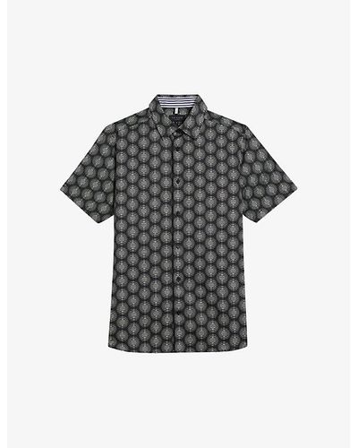 Ted Baker Pearsho Geometric-print Stretch-cotton Shirt - Black