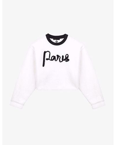 Maje Paris Text-embroidered Cotton Sweatshirt - White