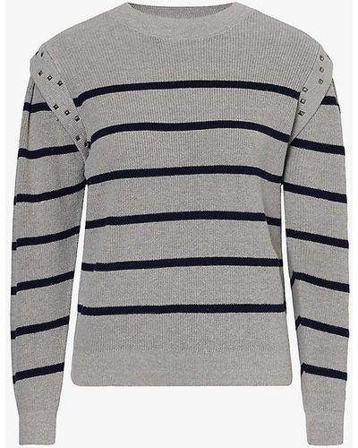 IKKS Striped Stud-embellished Cotton-blend Jumper - White