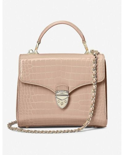 Aspinal of London Mayfair Medium Croc-embossed Leather Top-handle Bag - Natural